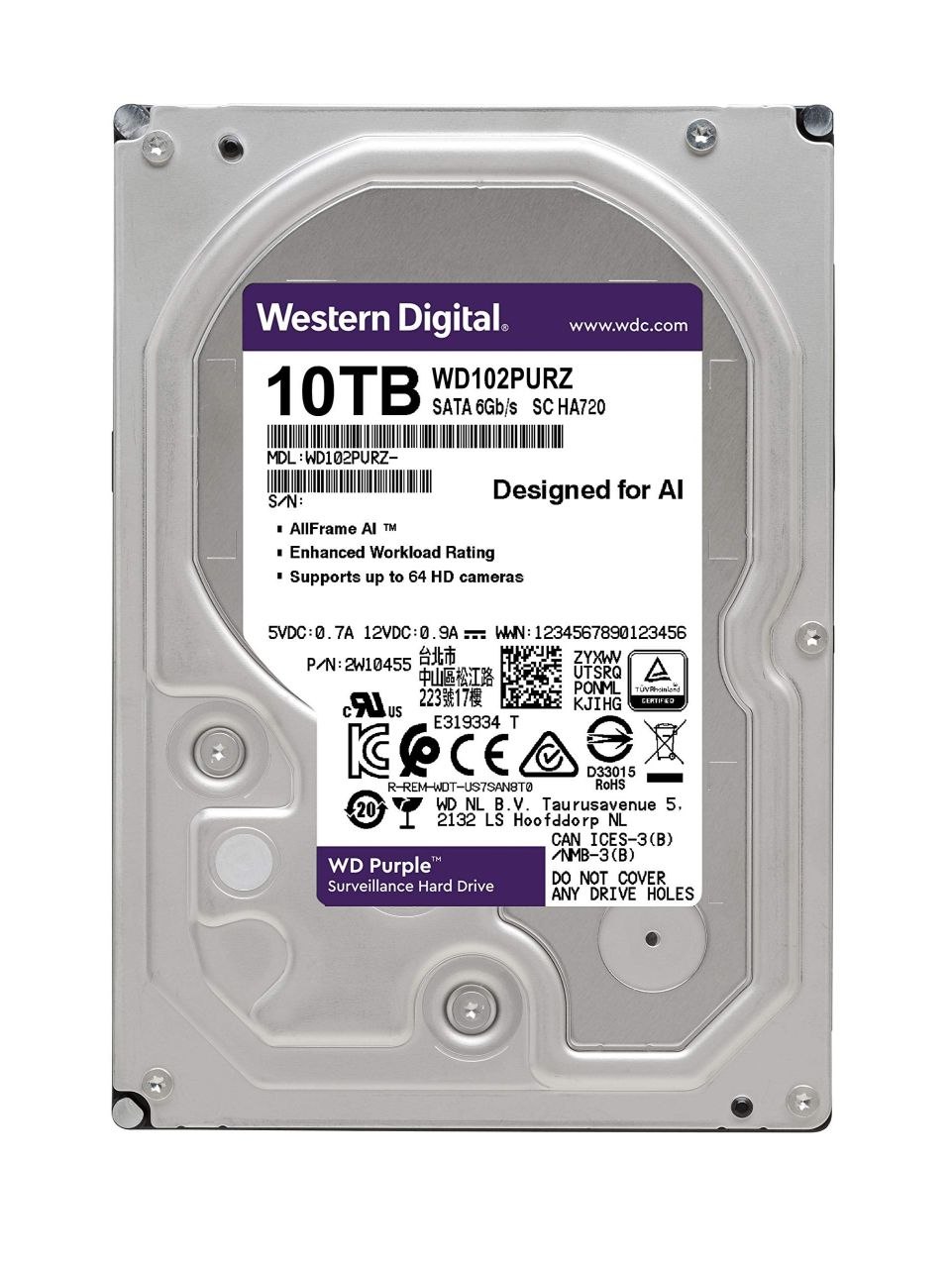 هارد دیسک اینترنال وسترن دیجیتال WD Purple ظرفیت 10 ترابایت | WD101PURZ | مخصوص دوربین مداربسته